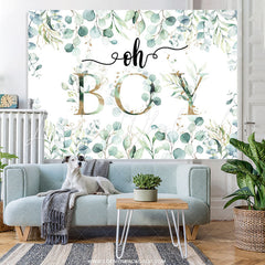 Lofaris Oh Boy Green Leaves Boho Theme Baby Shower Backdrop