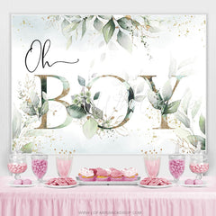 Lofaris Oh Boy Green Leaves Gold Boho Baby Shower Backdrop