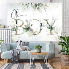 Lofaris Oh Boy Green Leaves Gold Boho Baby Shower Backdrop