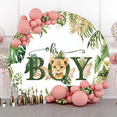 Lofaris Oh Boy Green Leaves White Round Baby Shower Backdrop