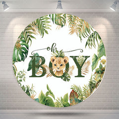 Lofaris Oh Boy Green Leaves White Round Baby Shower Backdrop