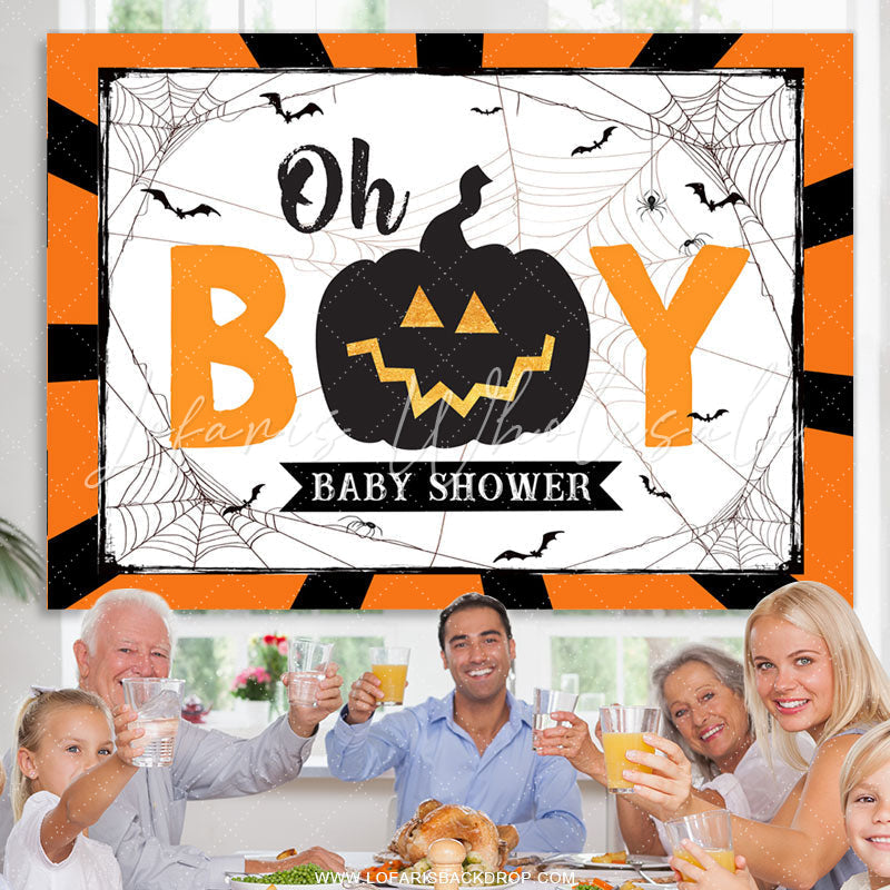 Lofaris Oh Boy Halloween Pumpkin Theme Baby Shower Backdrop