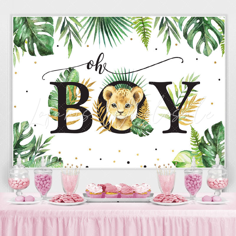Lofaris Oh Boy Palm Fronds and Leopards Baby Shower Backdrop