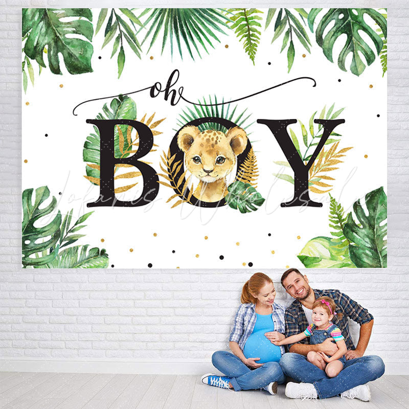 Lofaris Oh Boy Palm Fronds and Leopards Baby Shower Backdrop