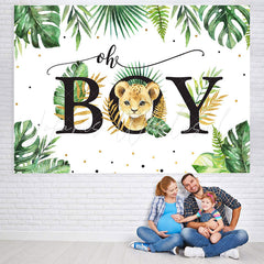 Lofaris Oh Boy Palm Fronds and Leopards Baby Shower Backdrop