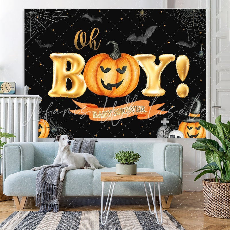 Lofaris Oh Boy! Pumpkin Halloween Themed Baby Shower Backdrop