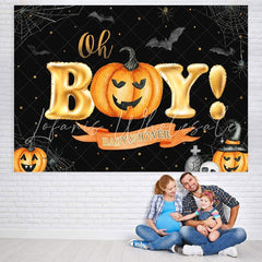 Lofaris Oh Boy! Pumpkin Halloween Themed Baby Shower Backdrop