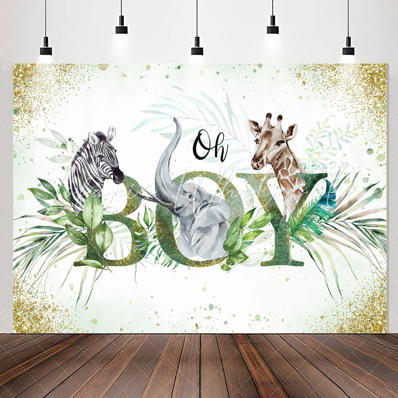 Lofaris Oh Boy Safari Animals Botanical Baby Shower Backdrop