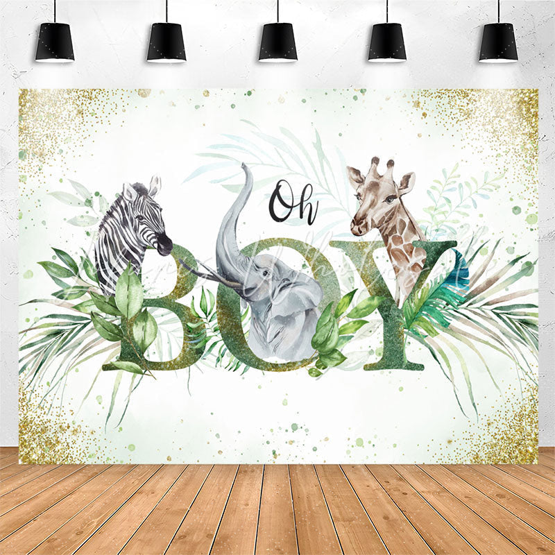 Lofaris Oh Boy Safari Animals Botanical Baby Shower Backdrop