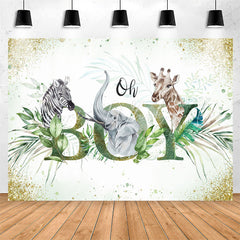 Lofaris Oh Boy Safari Animals Botanical Baby Shower Backdrop