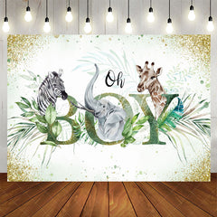 Lofaris Oh Boy Safari Animals Botanical Baby Shower Backdrop