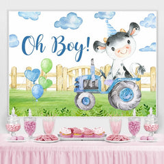 Lofaris Oh Boy Tractor Bull In Garden Baby Shower Backdrop
