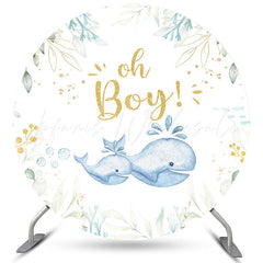 Lofaris Oh Boy Whale Green Leaves Round Backdrop For Baby Shower