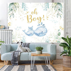 Lofaris Oh Boy Whale Green Photoshoot Backdrop for Baby Shower