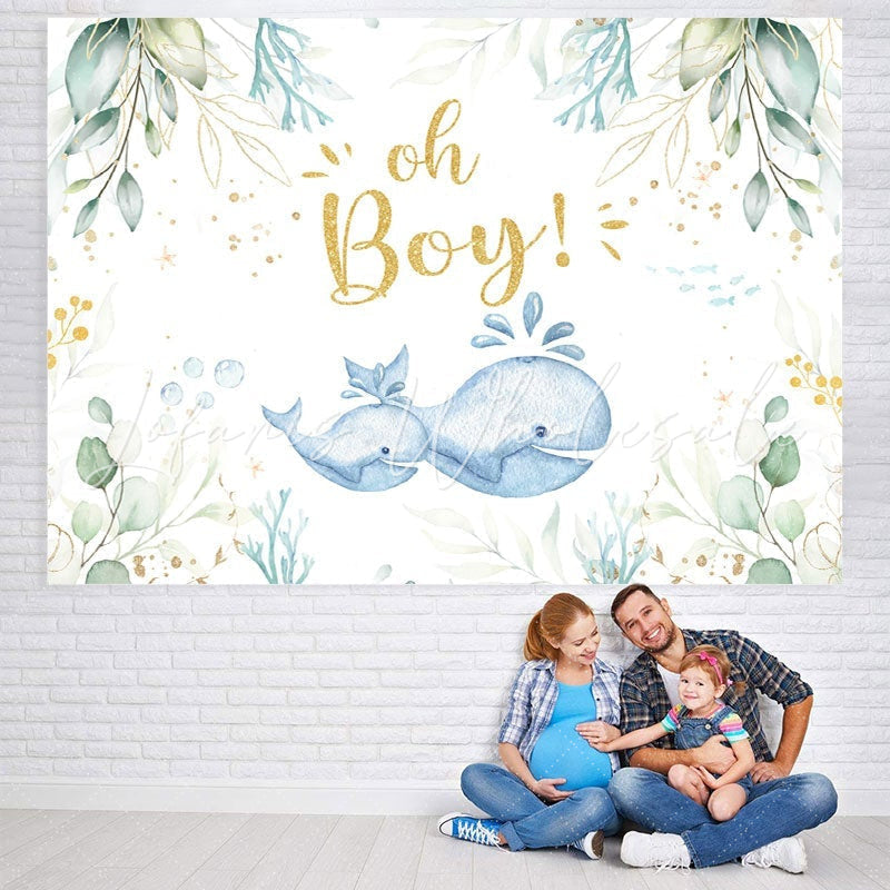 Lofaris Oh Boy Whale Green Photoshoot Backdrop for Baby Shower