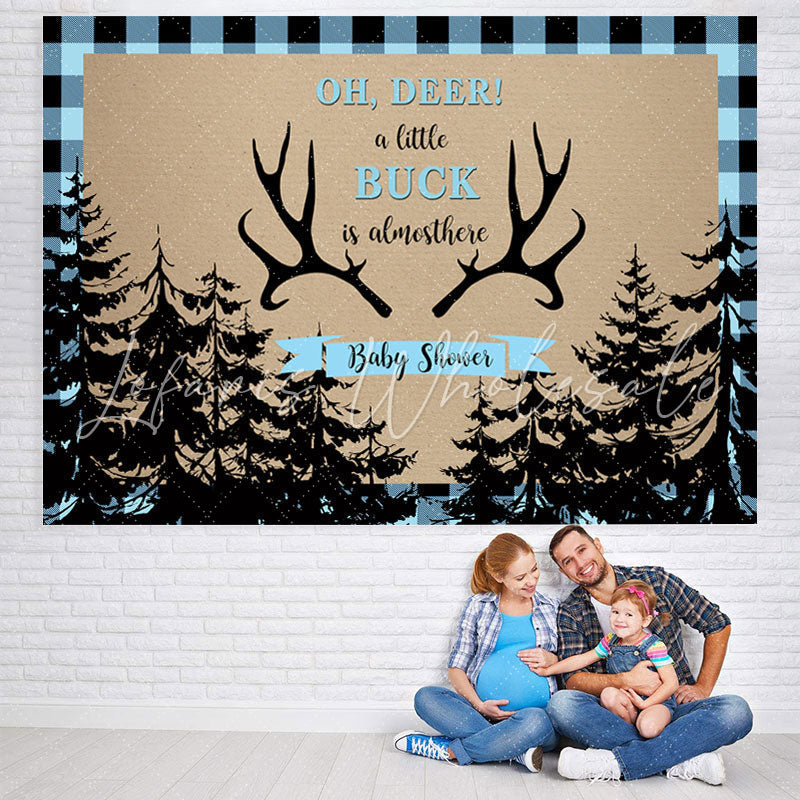 Lofaris Oh Dear Antlers Black forest Blue Baby Shower Backdrop
