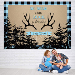 Lofaris Oh Dear Antlers Black forest Blue Baby Shower Backdrop