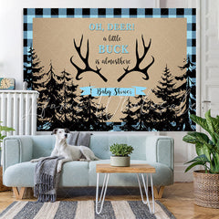 Lofaris Oh Dear Antlers Black forest Blue Baby Shower Backdrop