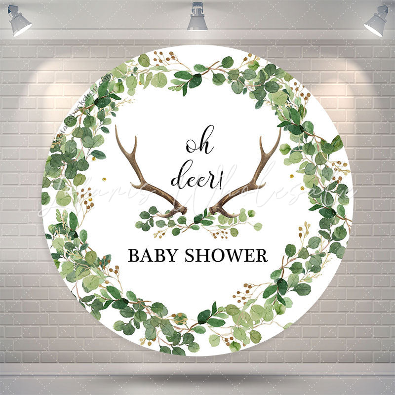 Lofaris Oh Deer Antlers Leaves Round Baby Shower Backdrop