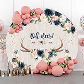 Lofaris Oh Deer Flowers Antler Round Baby Shower Backdrop