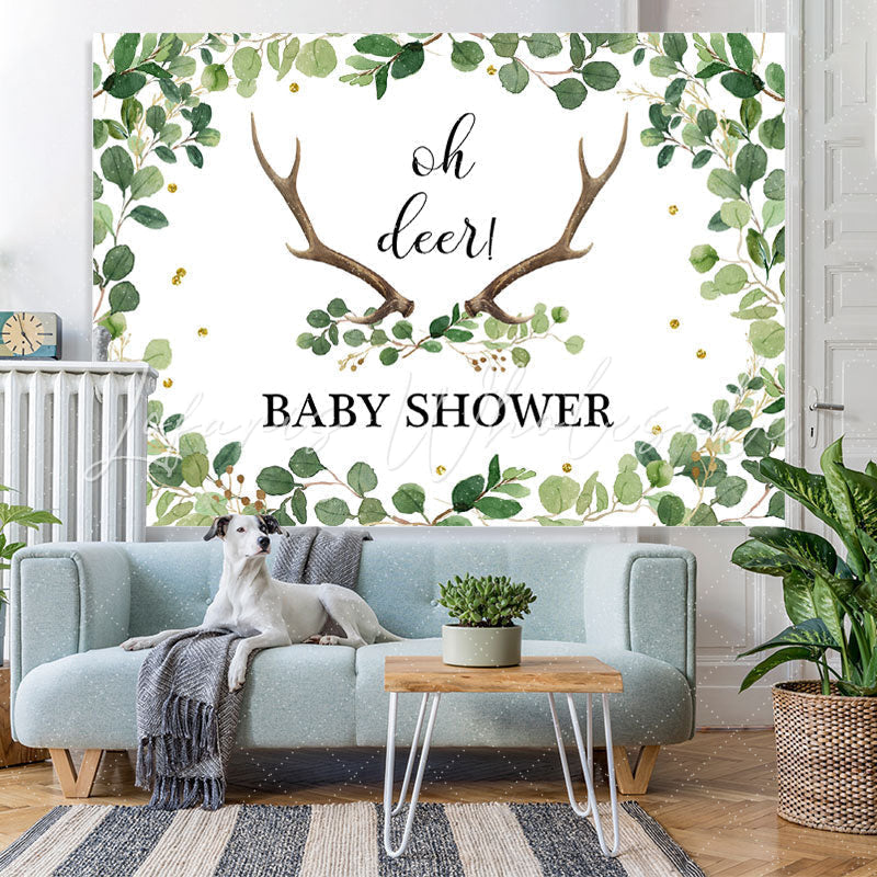 Lofaris Oh Deer Green Gender Reveal Baby Shower Backdrop