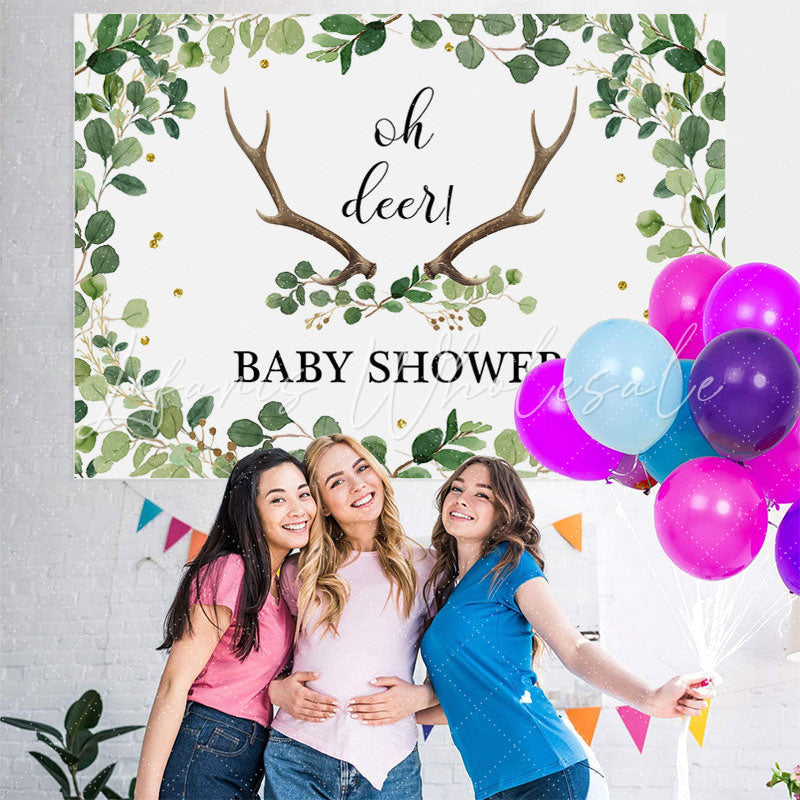 Lofaris Oh Deer Green Gender Reveal Baby Shower Backdrop