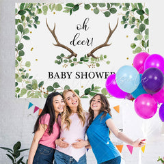 Lofaris Oh Deer Green Gender Reveal Baby Shower Backdrop