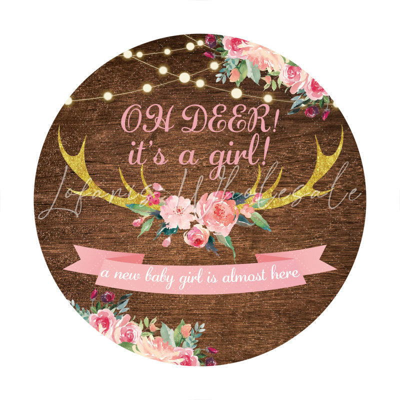 Lofaris Oh Deer Its A Girl Round Baby Shower Backdrop For Party