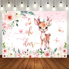 Lofaris Oh Deer Pink Floral Butterfly Baby Shower Backdrop