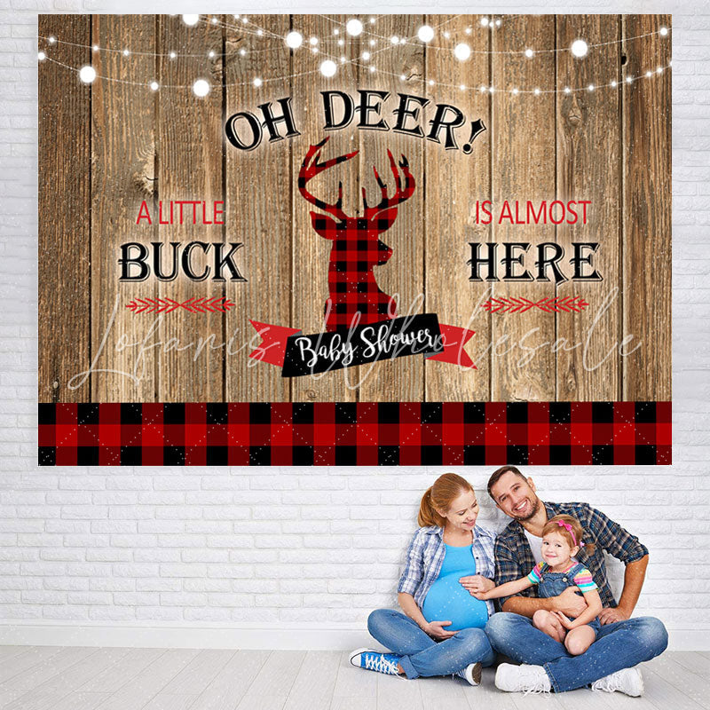 Lofaris Oh Deer Red and Black Checkerboard Baby Shower Backdrop