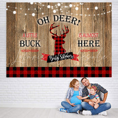 Lofaris Oh Deer Red and Black Checkerboard Baby Shower Backdrop
