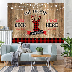 Lofaris Oh Deer Red and Black Checkerboard Baby Shower Backdrop