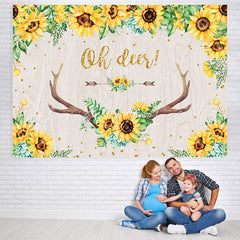 Lofaris Oh Deer Sunflower Floral Antler Baby Shower Backdrop