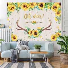 Lofaris Oh Deer Sunflower Floral Antler Baby Shower Backdrop