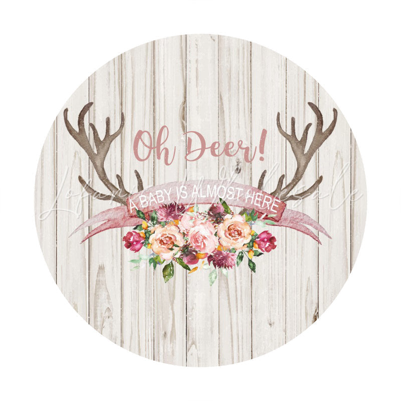 Lofaris Oh Deer White Stripe Wooden Round Baby Shower Backdrop