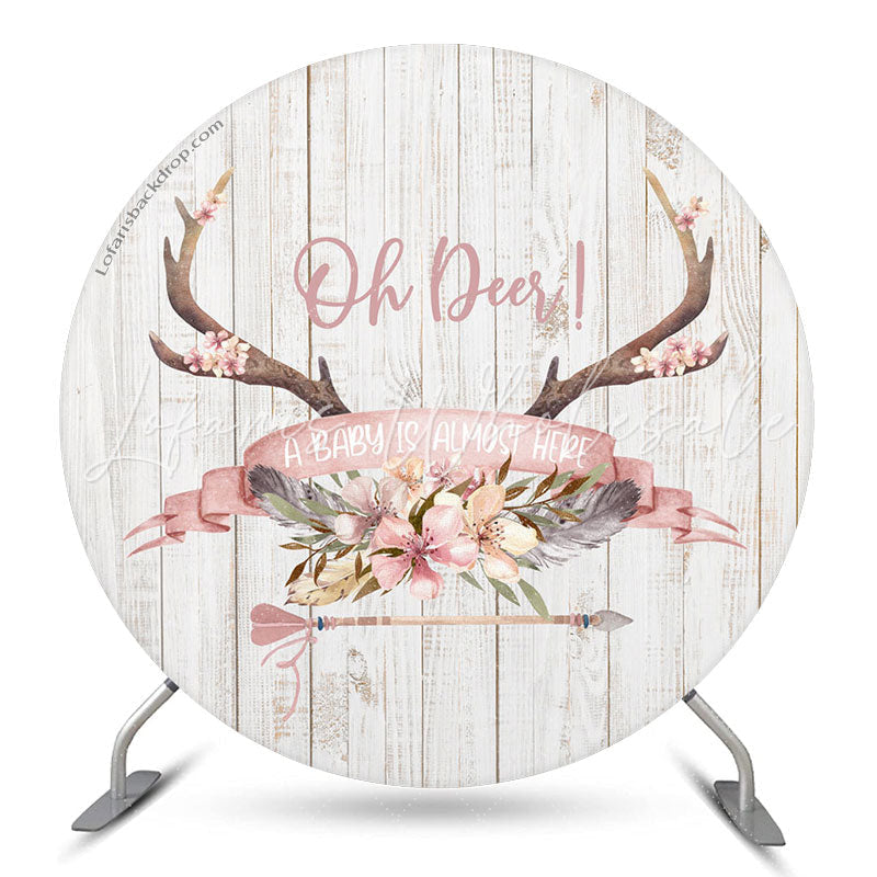 Lofaris Oh Deer White Wooden Circle Baby Shower Backdrop