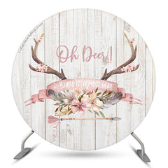 Lofaris Oh Deer White Wooden Circle Baby Shower Backdrop