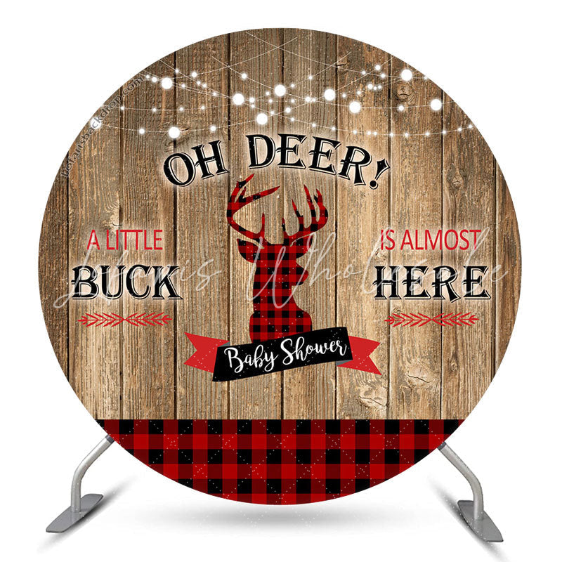 Lofaris Oh Deer Wooden Gingham Circle Baby Shower Backdrop
