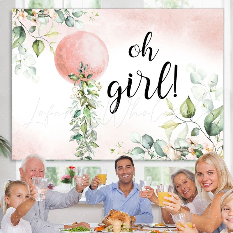 Lofaris Oh Girl Pink Ball Leaves Baby Shower Party Backdrop
