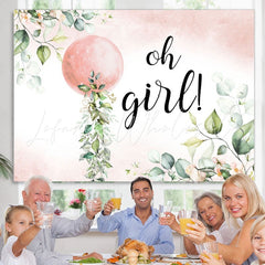 Lofaris Oh Girl Pink Ball Leaves Baby Shower Party Backdrop
