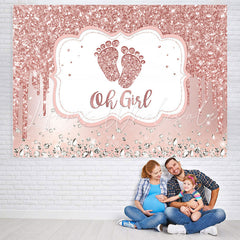 Lofaris Oh Girl Pink Glitter Baby Shower Backdrop For Party
