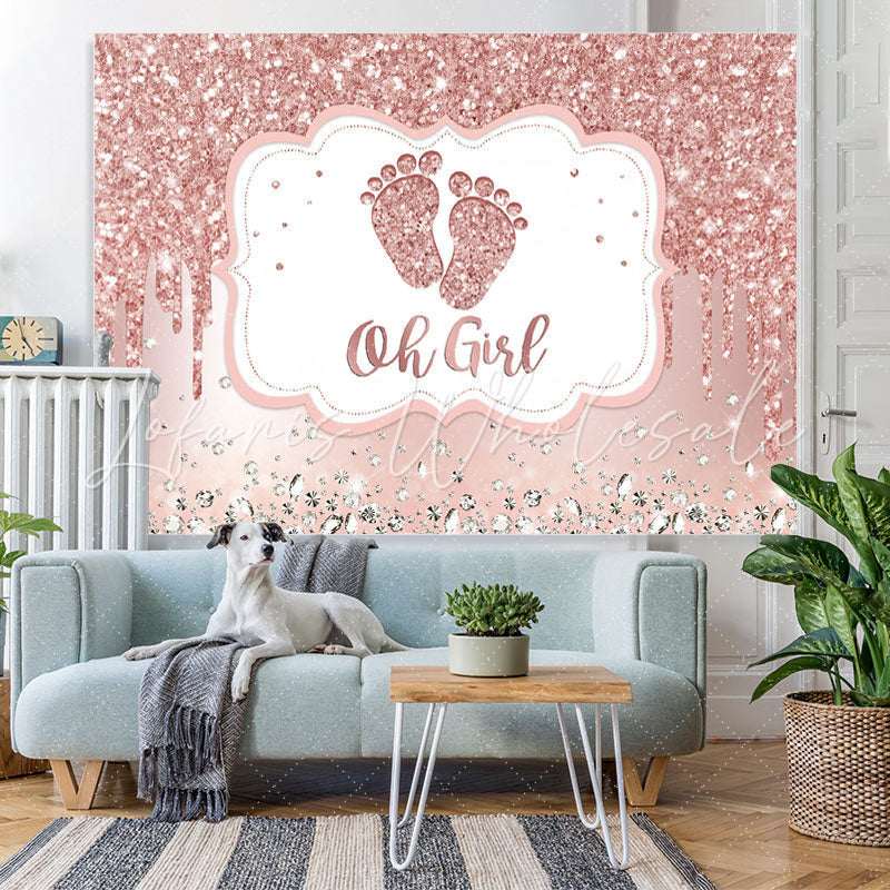 Lofaris Oh Girl Pink Glitter Baby Shower Backdrop For Party