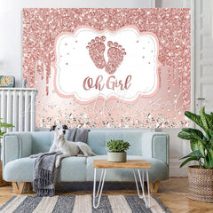 Lofaris Oh Girl Pink Glitter Baby Shower Backdrop For Party