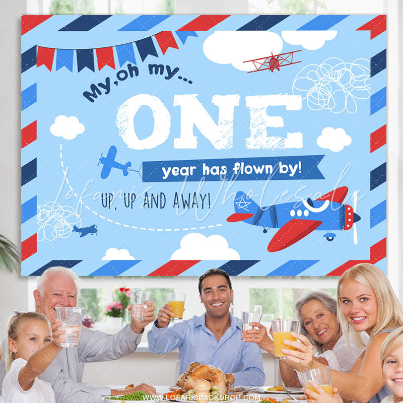 Lofaris Oh My One Years Has Flown By Blue Birthday Backdrop