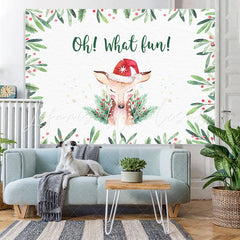 Lofaris Oh What Fun! Fawn in A Santa Hat Christmas Backdrop