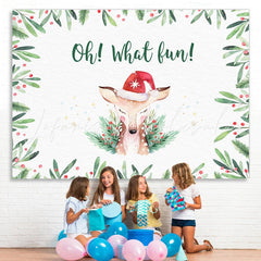 Lofaris Oh What Fun! Fawn in A Santa Hat Christmas Backdrop