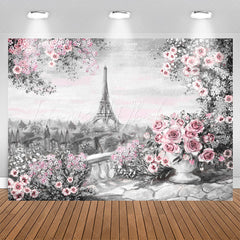 Lofaris Oil Painting Eiffel Tower Pink Floral Rose Backdrop