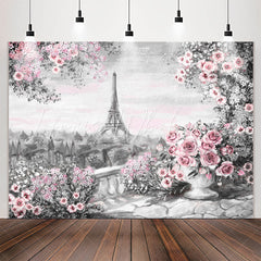 Lofaris Oil Painting Eiffel Tower Pink Floral Rose Backdrop