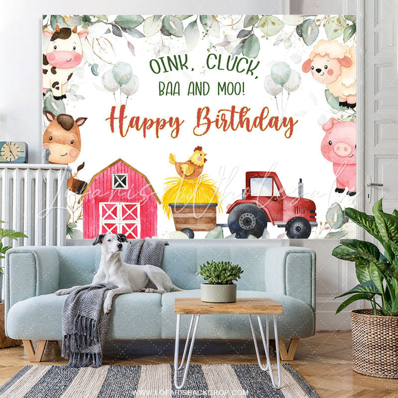 Lofaris Oink Cluck Baa And Moo Farm Animals Birthday Backdrop