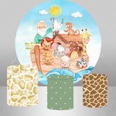 Lofaris Old Man With Cute Animals Round Baby Shower Backdrop